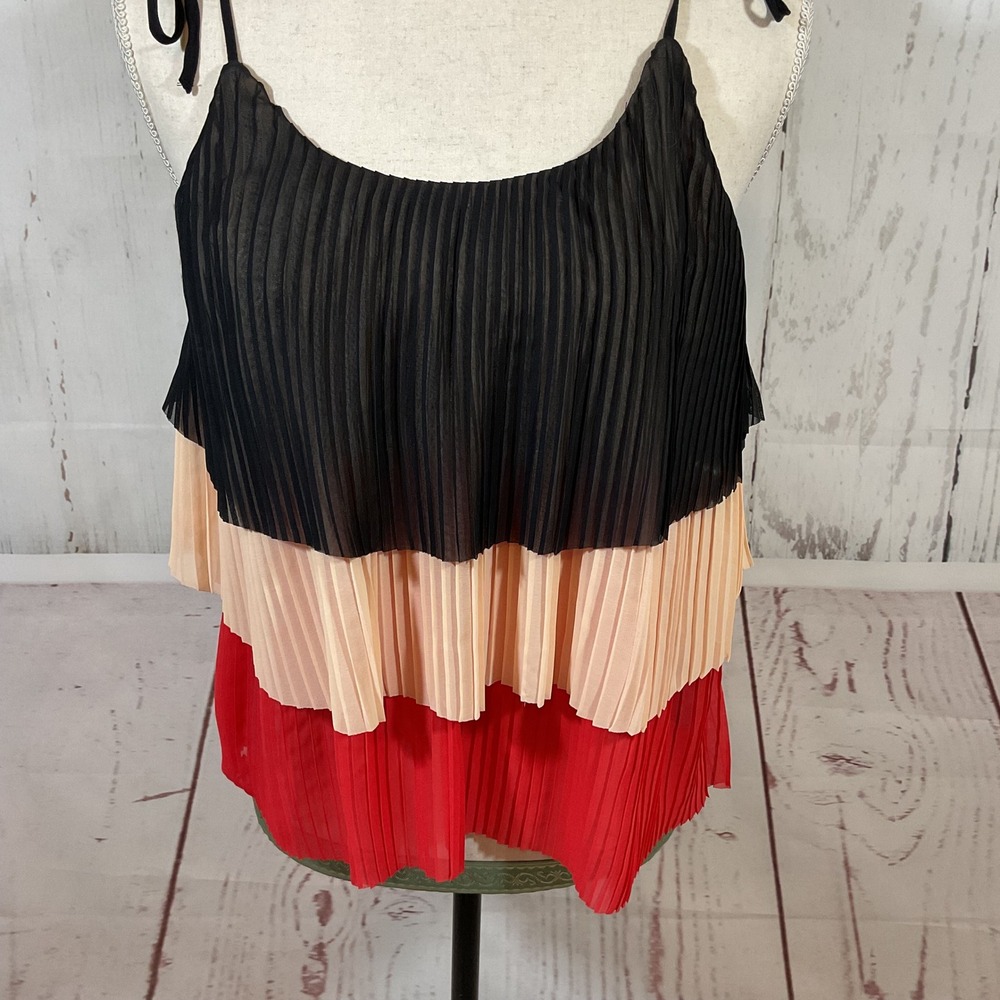 Patterson J. Kincaid Pleated Cami Top Small Shoulder Tie Retro Swing Colorblock - Picture 2 of 16